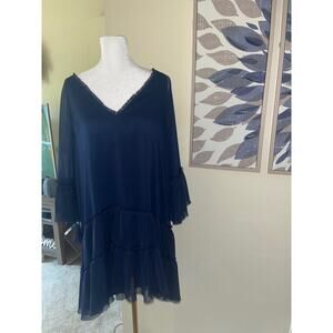 ALICE & OLIVIA Blue Chiffon Ruffle Tunic Dress Size Large